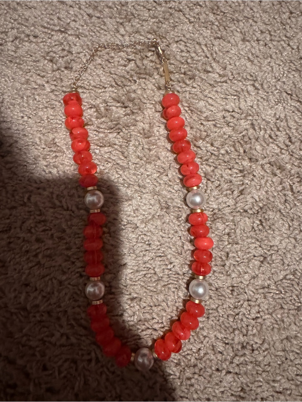 Coral Beaded Necklace with Pearl Accents - Women Jewelry